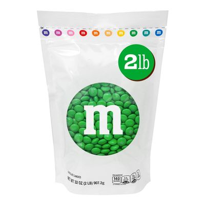 M&M'S Green Milk Chocolate Candy, 2 lb Bulk Resealable Bag