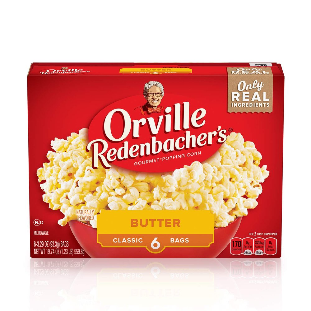 Orville Redenbachers Microwave Popcorn, Classic Butter Flavor, 2g Fiber Per Serving, 3.3 oz., 6-Count