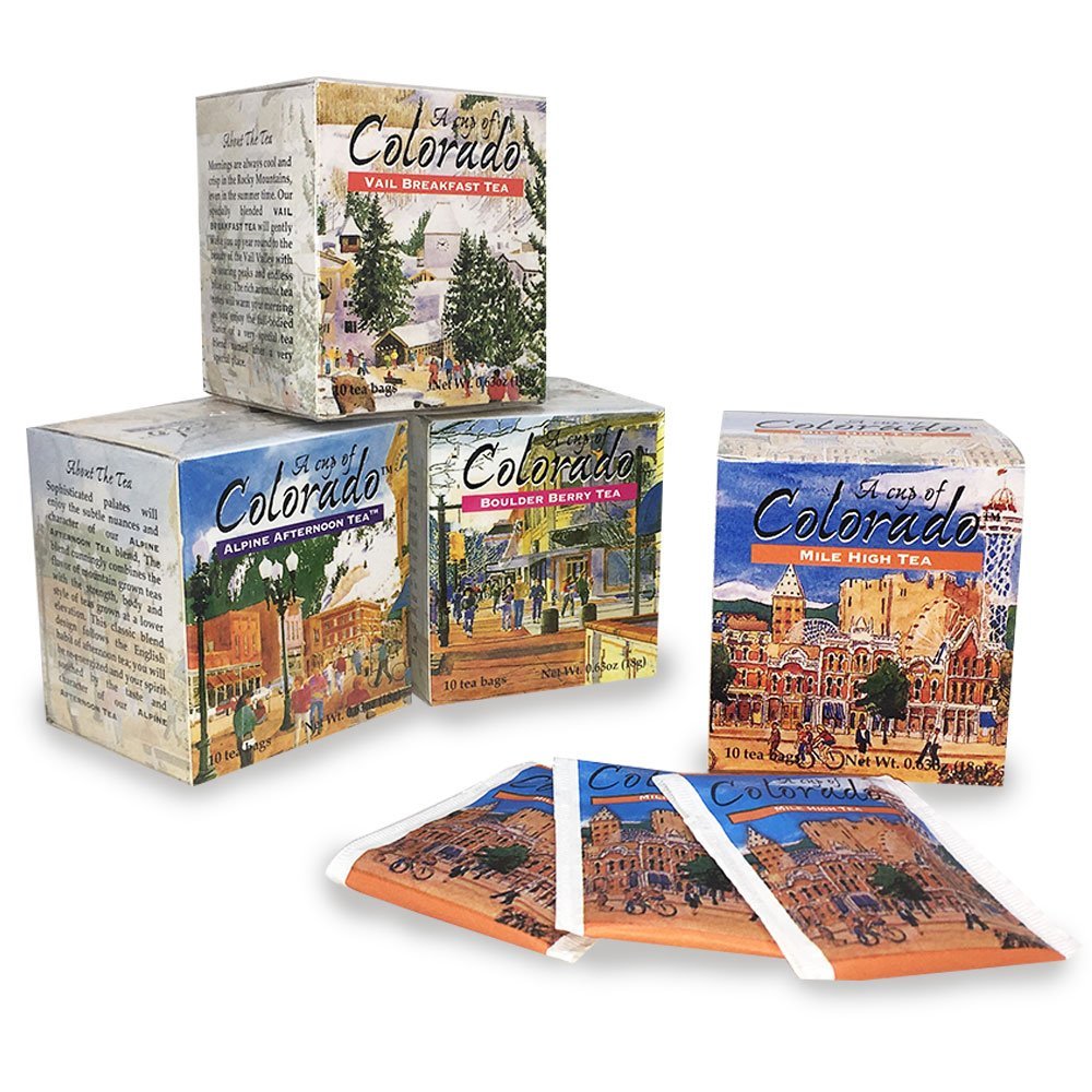 A CUP OF COLORADO Tea Gift Set - Mountain Ceylon Tea Sampler Box (4 Flavors) - Assorted Hot Tea Bags Variety Pack (40 ct Total)