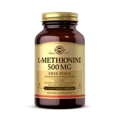 Solgar LMethionine 500 mg Vegetable Capsules Antioxidant Promoter Supports Fat Metabolism Vegan Gluten Free Dairy Free Kosher Servings, 90 Count