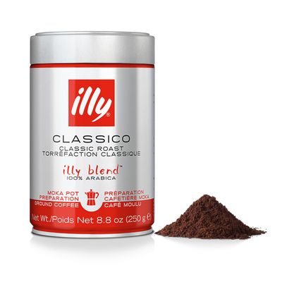 illy Ground Coffee Moka - 100% Arabica Flavored Coffee Ground - Rich Aromatic Coffee Grounds Profile  Classico Medium Roast - Notes of Caramel, Orange Blossom & Jasmine - No Preservatives  8.8 Ounce