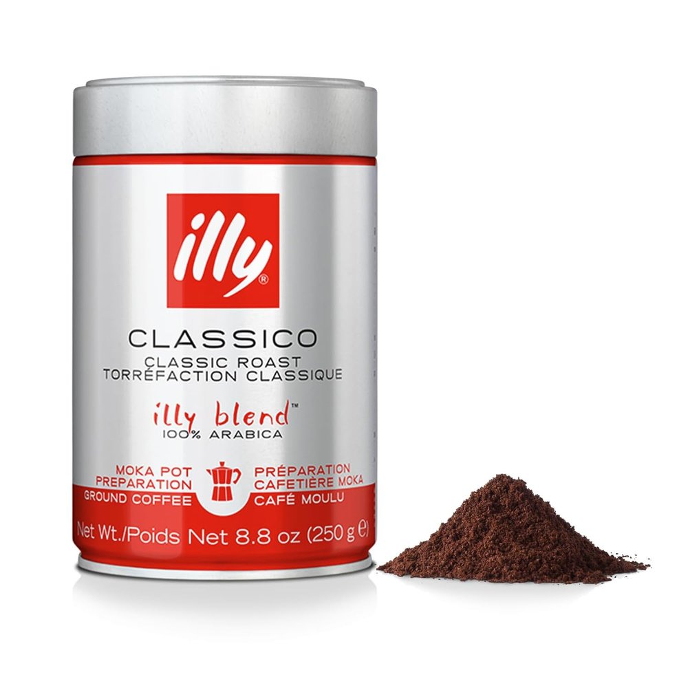 illy Ground Coffee Moka - 100% Arabica Flavored Coffee Ground - Rich Aromatic Coffee Grounds Profile Classico Medium Roast - Notes of Caramel, Orange Blossom & Jasmine - No Preservatives 8.8 Ounce