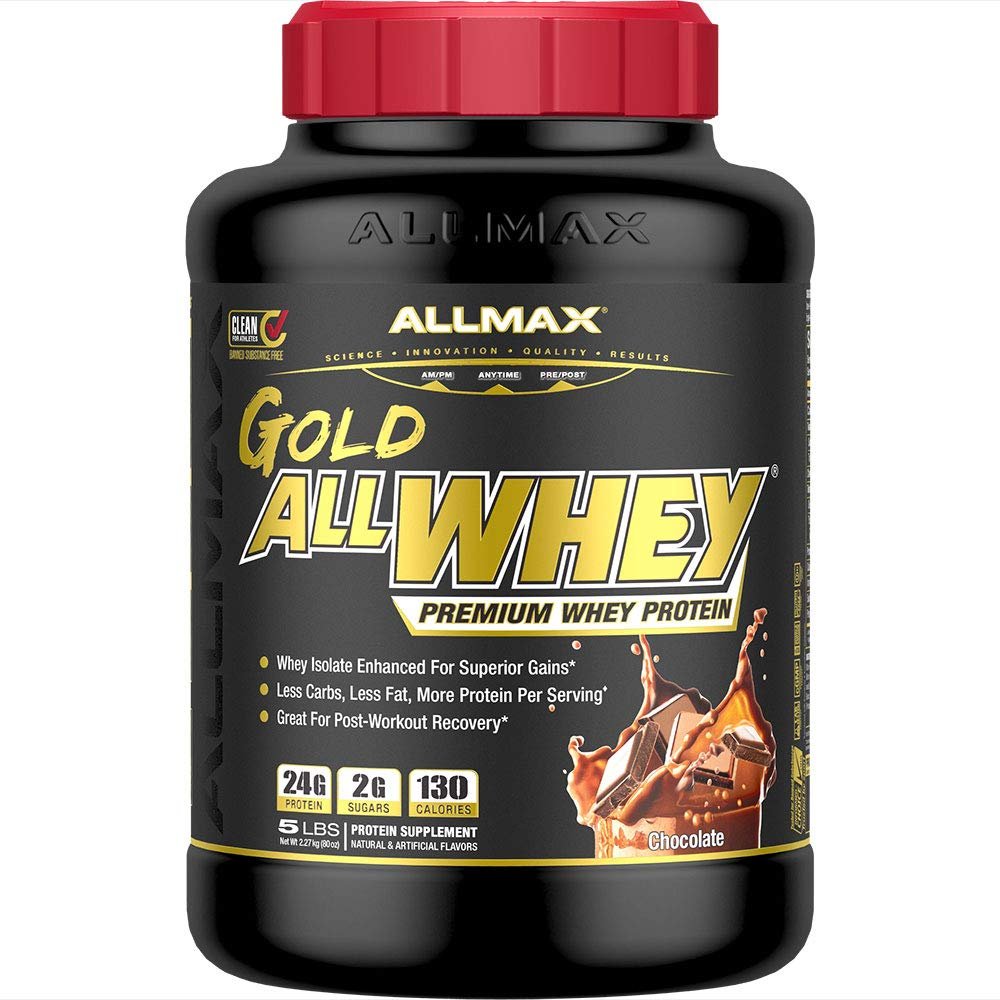 ALLMAX Gold ALLWHEY, Chocolate - 5 lb - 24 Grams of Protein Per Scoop - Gluten Free, Low Carb & Low Sugar - Approx. 71 Servings