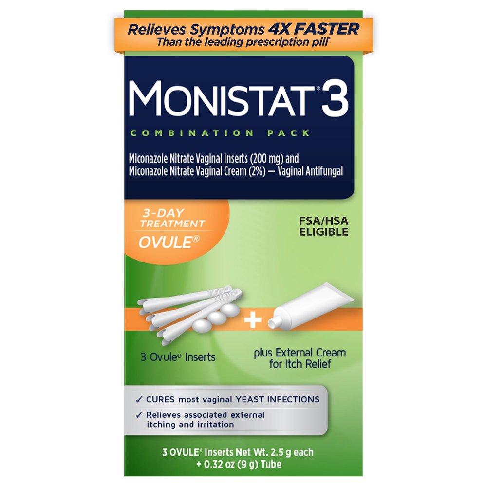 Monistat 3 Day Yeast Infection Treatment for Women, 3 Miconazole Ovule Inserts and External Monistat Anti-Itch Cream Bundle