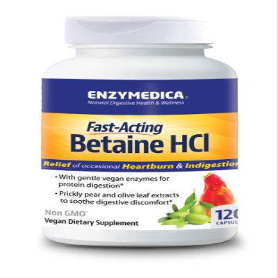 Enzymedica, Betaine HCl, Occasional Heartburn and Indigestion Support, 120 Capsules