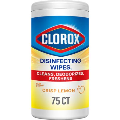 Clorox Disinfecting Cleaning Wipes, Bleach Free, Crisp Lemon, 75 Count (Pack May Vary)