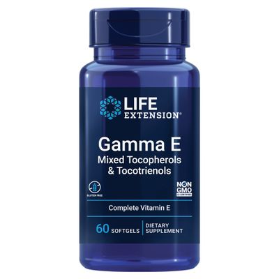 Life Extension Gamma E Mixed Tocopherols & Tocotrienols Complete Vitamin E Spectrum, Antioxidant Protection Non-GMO, Gluten-Free 60 Softgels