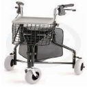 3 Wheeled Walker Blue - Solid, oversized 8" tires will never puncture and provide more stability for a safe walk on any terrain. Heavy Duty plastic tray, wire basket and large vinyl storage pouch included.