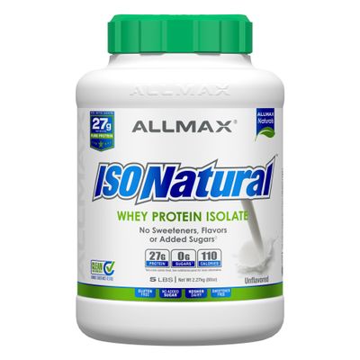 ALLMAX ISONATURAL Whey Protein Isolate, Unflavored - 5 lb - 27 Grams of Protein Per Scoop - Zero Fat & Sugar - 99% Lactose Free - with Prebiotics - No Artificial Flavors - Approx. 78 Servings