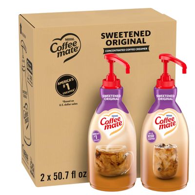 Nestle Coffee mate Coffee Creamer, Sweetened Original, Concentrated Liquid Pump Bottle, Non Dairy, No Refrigeration, 50.7 oz (Pack of 2)
