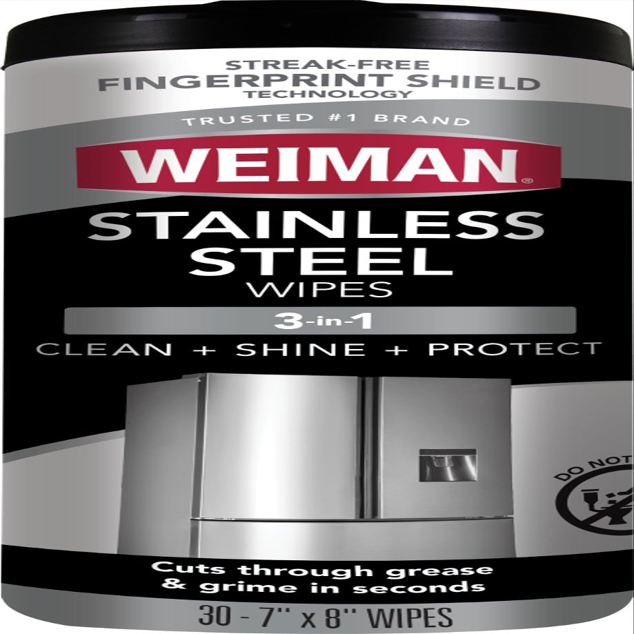 Weiman Stainless Steel Cleaner, 30 Count Cleaning Wipes, Removes Dirt, Grime, and Grease, No Streaks or Residue, Stainless Steel Polish for a Sparkling Clean and Shiny Surface, Cleaning Supplies
