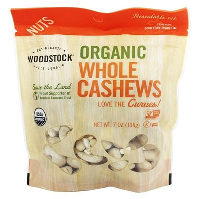 100% Organic Whole Cashews; Raw