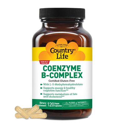 Country Life Coenzyme B-Complex, 120 Capsules  Supports Energy & Metabolism, Mood & Cognitive Function  Vegan, Gluten-Free, Bioavailable B Vitamins with Choline