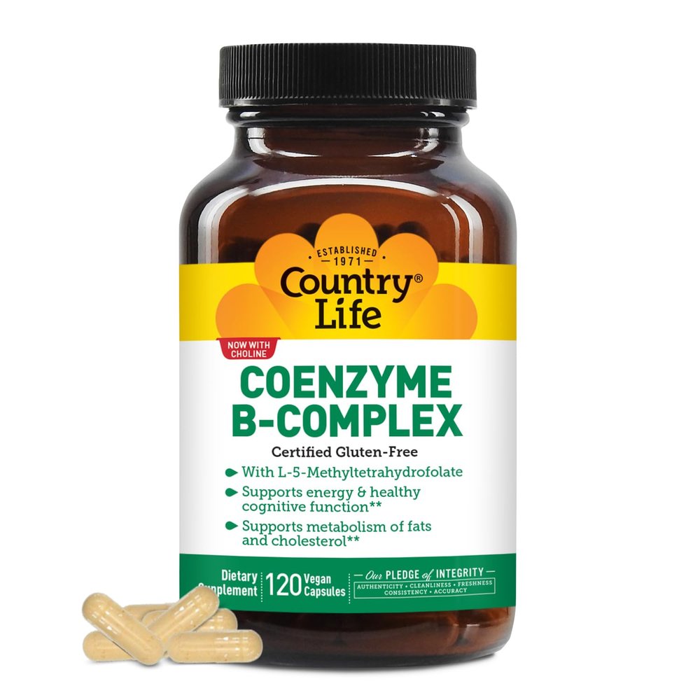 Country Life Coenzyme B-Complex, 120 Capsules  Supports Energy & Metabolism, Mood & Cognitive Function  Vegan, Gluten-Free, Bioavailable B Vitamins with Choline
