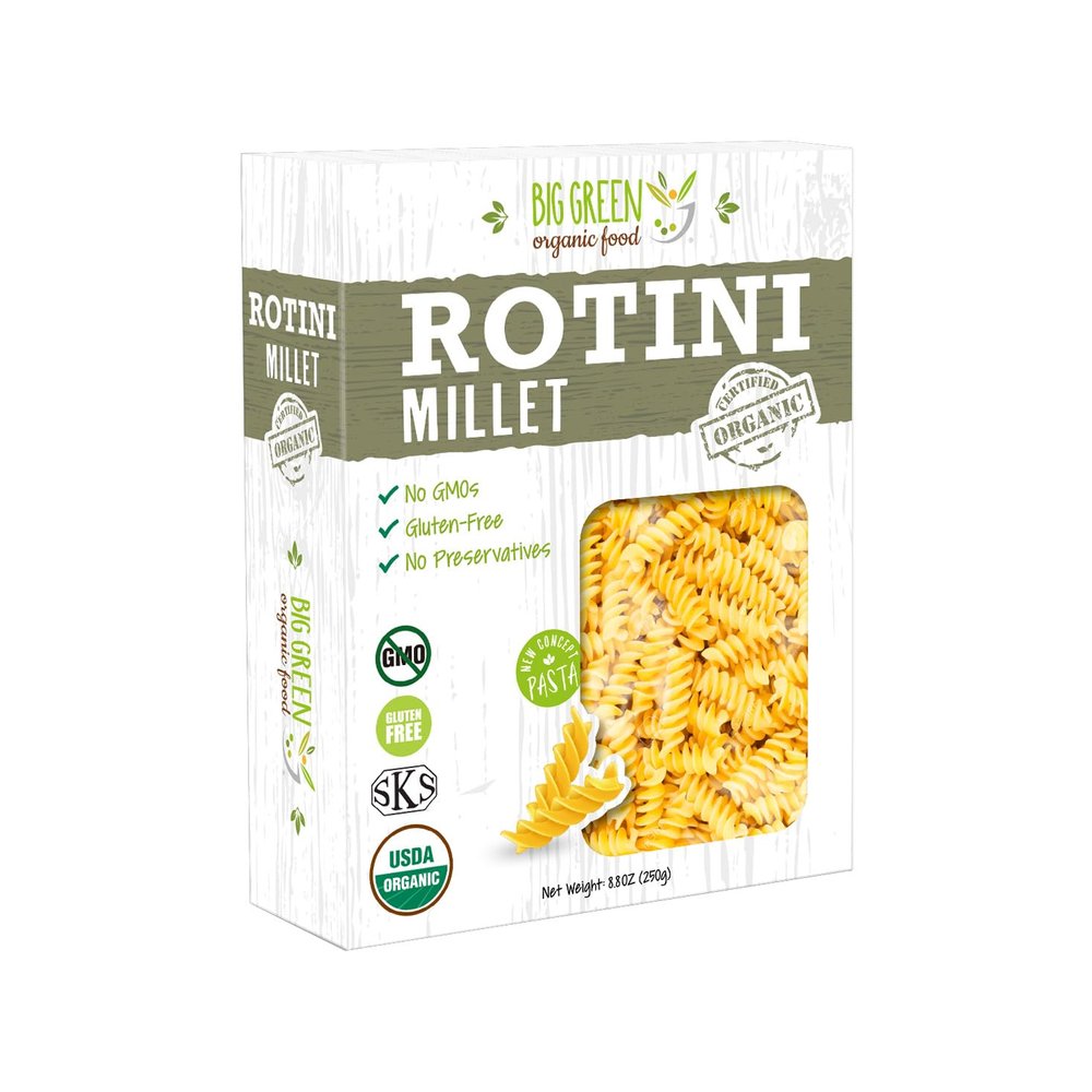 Big Green Organic Food- Organic Millet Rotini, 8.8oz, Gluten-Free, Non-GMO, Vegan (5)