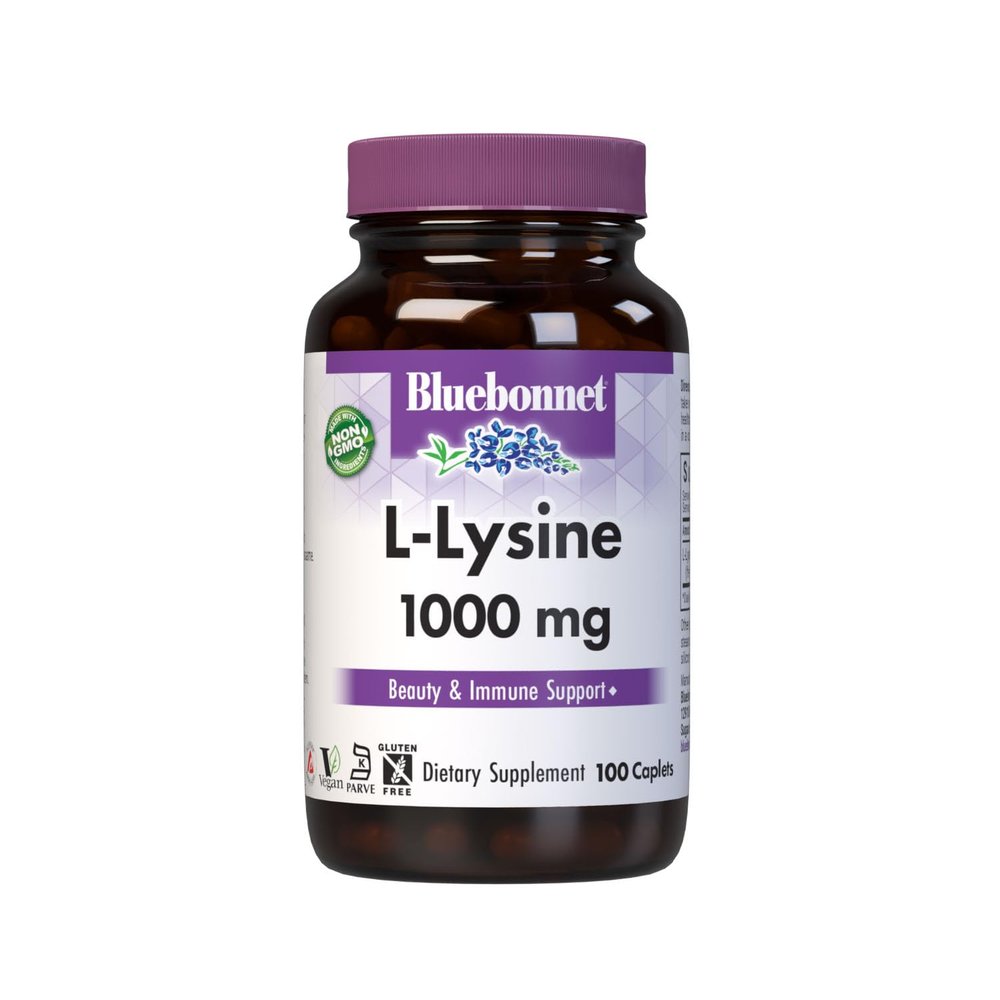BlueBonnet L-Lysine 1000mg Essential Amino Acids Supplement - Immune & Collagen Support Supplements for Women & Men - Non-GMO, Vegan & Gluten-Free - 1000 mg L Lysine Per Serving - 100 Caplets