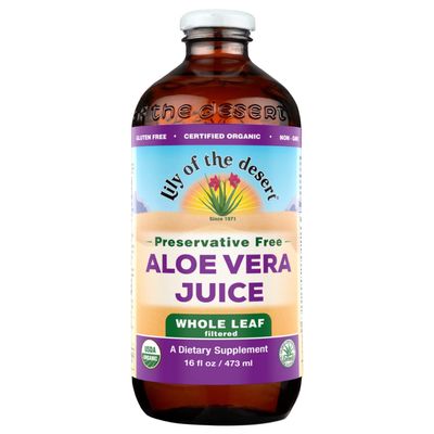 Lily of the Desert Aloe Vera Juice, Whole Leaf Filtered, Organic & Preservative Free  Natural Vitamins, Digestive Enzymes for Gut Health, Glowing Skin & Wellness, 16 Fl Oz