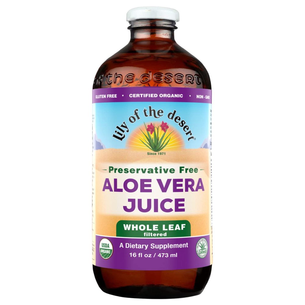 Lily of the Desert Aloe Vera Juice, Whole Leaf Filtered, Organic & Preservative Free  Natural Vitamins, Digestive Enzymes for Gut Health, Glowing Skin & Wellness, 16 Fl Oz