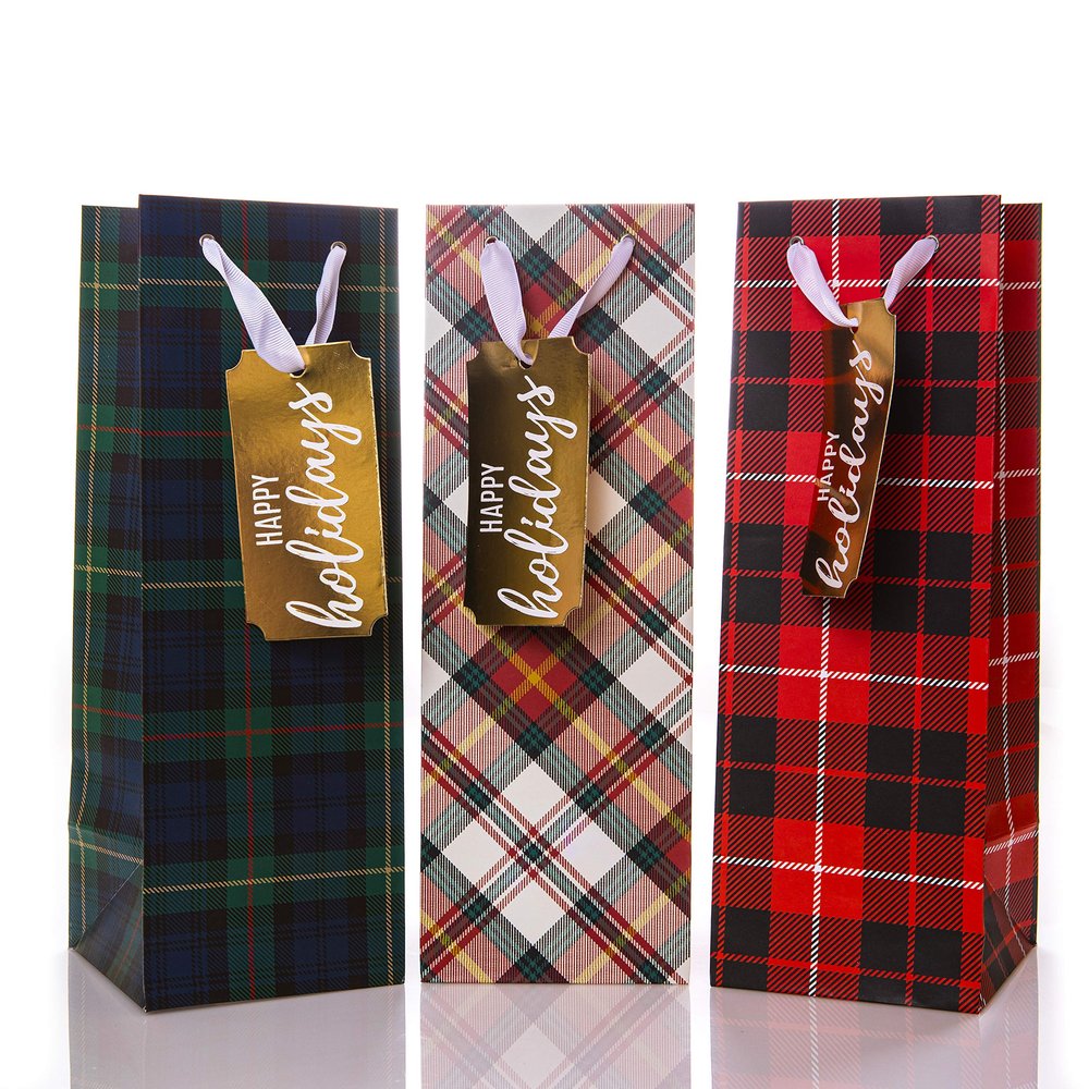 Graphique Plaid Holiday, Tall and Slim Bag for Parties, Wine