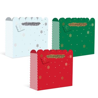 Graphique Plaid Holiday Gift Bags (Set of 3) Tall and Slim Bags Measuring 4.5" x 4.5" x 13 Perfect for Wrapping Wine, Liquor, or Other Gifts
