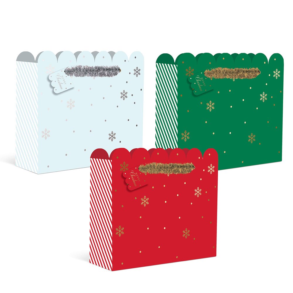 Graphique Plaid Holiday Gift Bags (Set of 3)  Tall and Slim Bags Measuring 4.5" x 4.5" x 13  Perfect for Wrapping Wine, Liquor, or Other Gifts