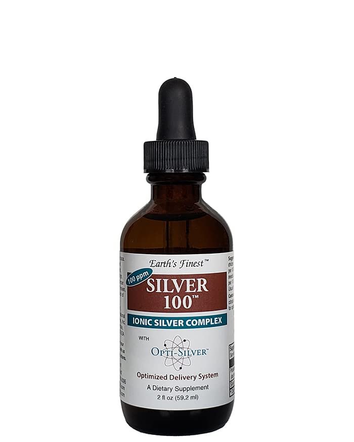 Silver 100 Ionic Silver Complex with Opti-Silver Optimized Delivery System for Immune Support - 100 ppm, 2oz (59.2mL) - Dropper