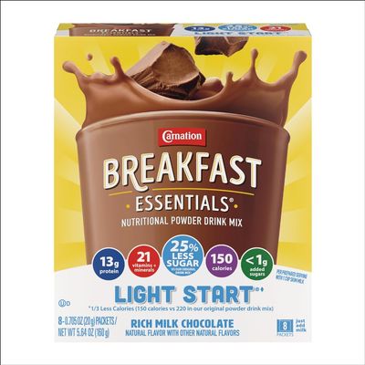 Carnation Breakfast Essentials Light Start Powder Drink Mix, Rich Milk Chocolate, 8 Count Box of Packets