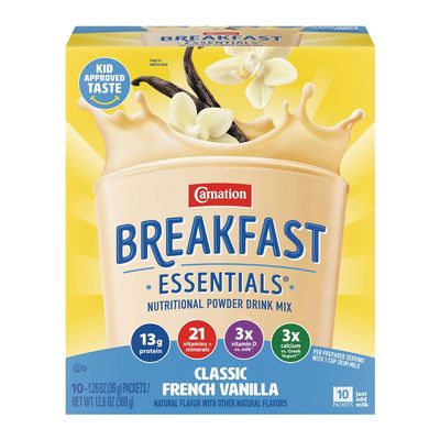 Carnation Breakfast Essentials Powder Drink Mix, Classic French Vanilla, 10 Count Box of Packets