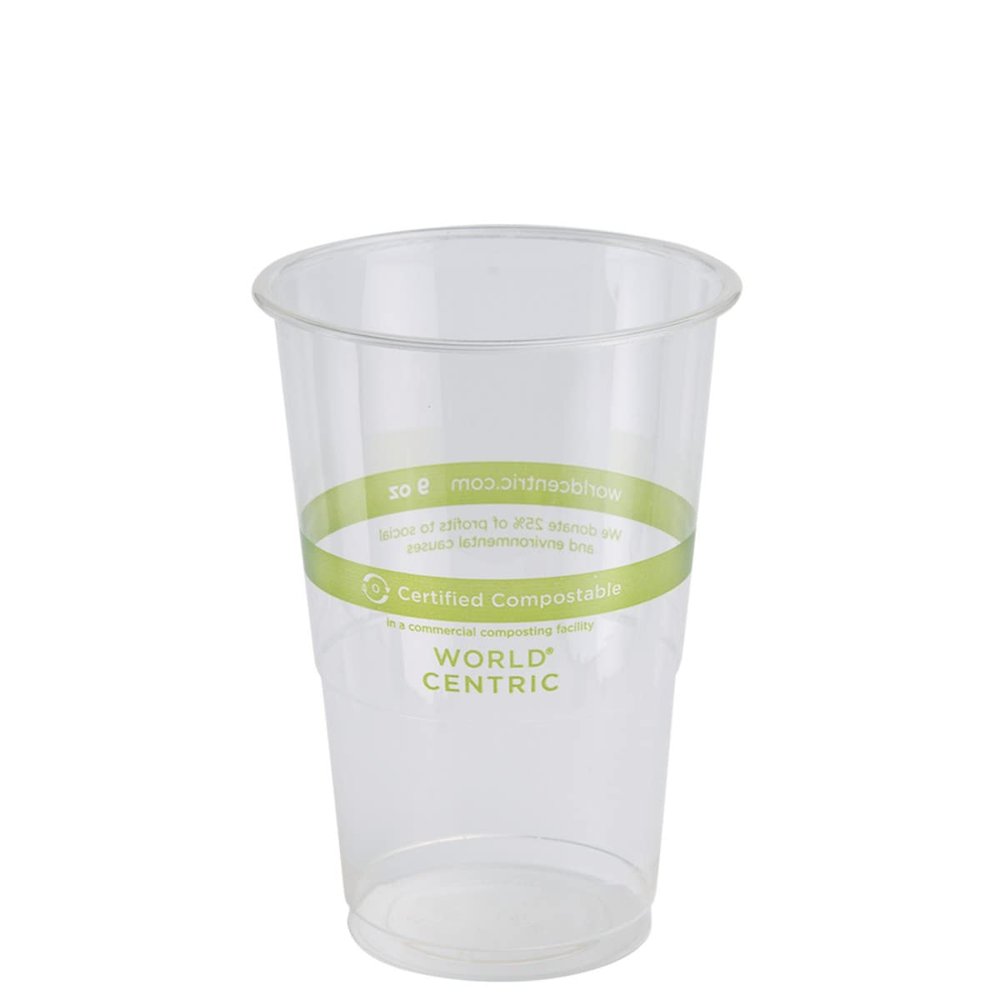 100% Compostable Cups by World Centric, Made from Ingeo PLA, for Cold Drinks, Clear, 9 oz (Pack of 2000)