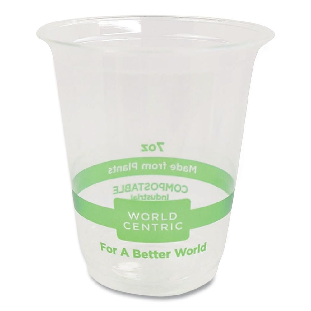 100% Compostable Cups by World Centric, Made from Ingeo PLA, for Cold Drinks, Clear, 7 oz (Pack of 2000)