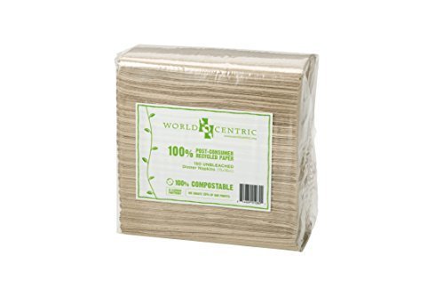 100% Compostable Napkins by World Centric, Unbleached 2-Ply Dinner Napkins, 15" x 16", 3,000 Napkins, (20 Packs of 150) (NP-SC-DN)