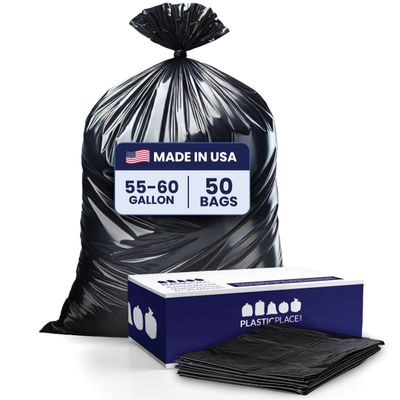 Plasticplace 55-60 Gallon Trash Bags  2.0 Mil  Black Heavy Duty Garbage Can Liners  36 x 58 ,50 Count, Black (Pack of 1)