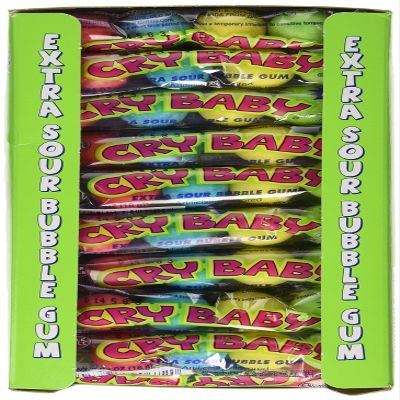 Cry Baby Extra Sour Original Bubble Gum 4 Count Tubes (Pack of 36 Tubes)