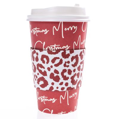 Graphique 12-Pack Disposable to Go Coffee Cups - Merry Christmas Leopard - 16 oz, with Lids - Perfect for Travel, Home, Parties and More