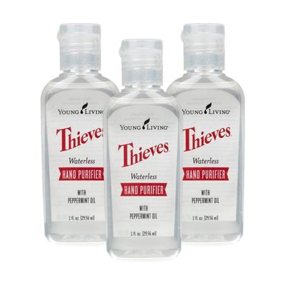 Young Living Thieves Waterless Hand Purifier with Peppermint Oil | 1 oz | Convenient, Refreshing, and Gentle Cleanser for Soft Hands | 3 Pack