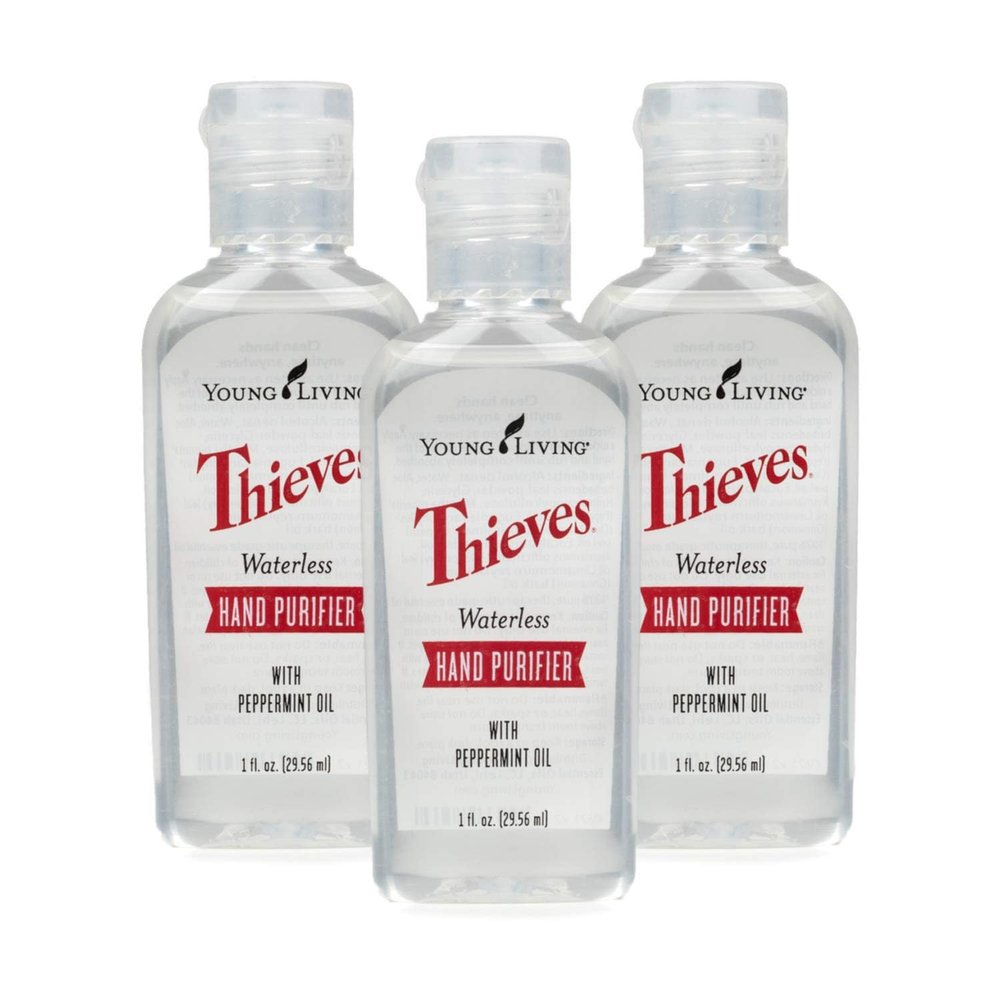 Young Living Thieves Waterless Hand Purifier with Peppermint Oil | 1 oz | Convenient, Refreshing, and Gentle Cleanser for Soft Hands | 3 Pack