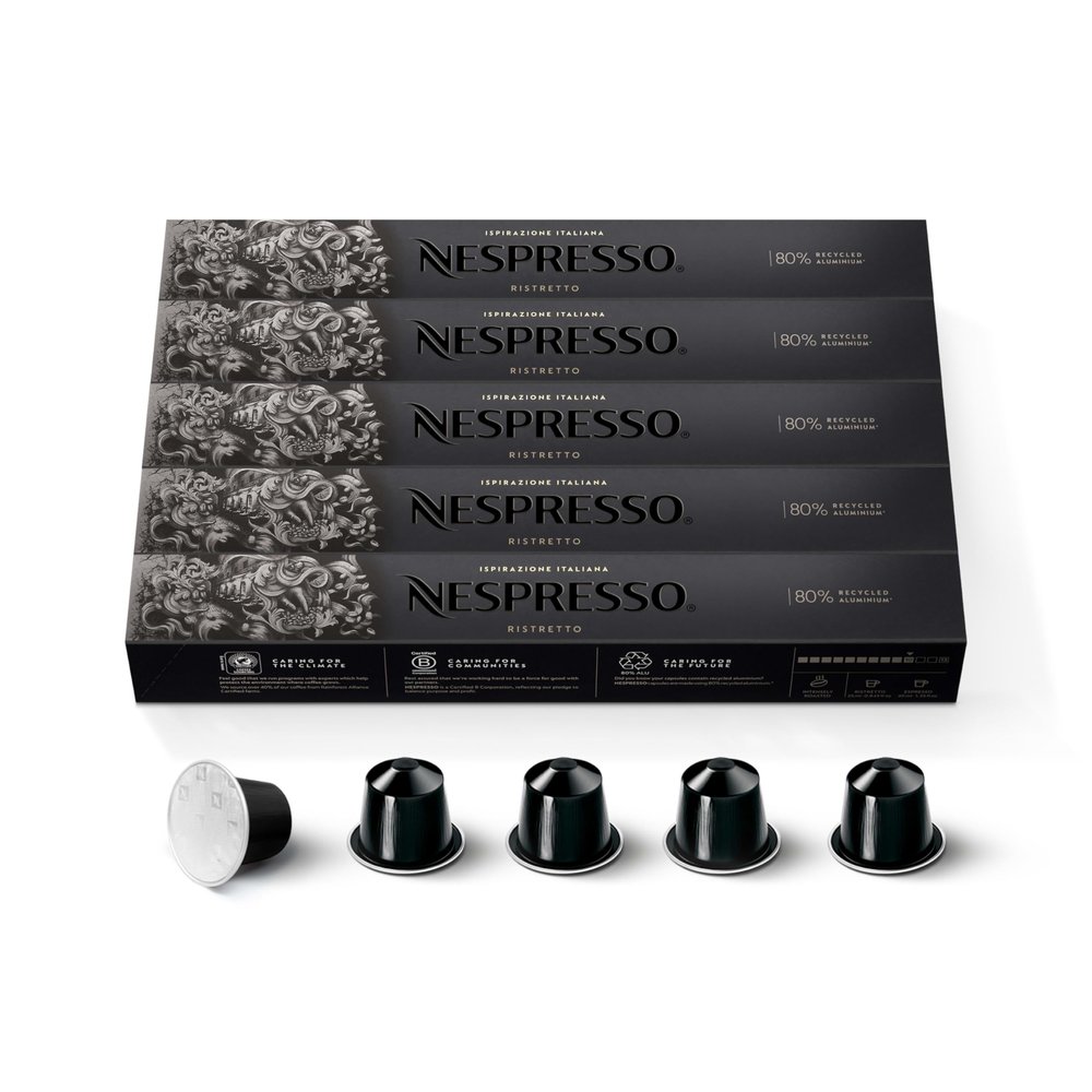 Nespresso Capsules Original, Ristretto Decaffeinato Italiano, Dark Roast Espresso Coffee, 50-Count Espresso Pods