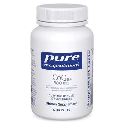 Pure Encapsulations CoQ10 500 mg | Coenzyme Q10 Supplement for Energy, Antioxidants, Brain and Cellular Health, Cognition, and Cardiovascular Support* | 60 Capsules