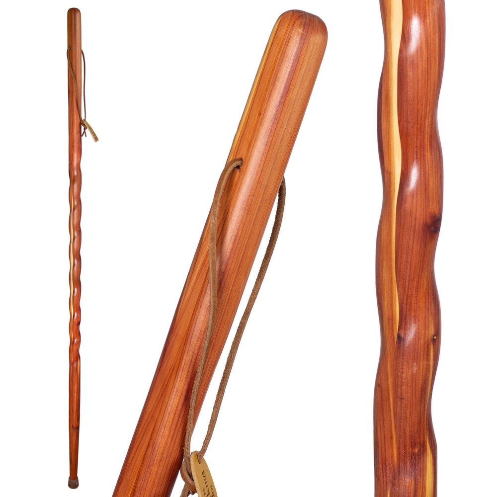 Brazos Handcrafted Wood Walking Stick, Twisted Cedar, Backpacker Style Handle, for Men & Women, Made in The USA, 55"