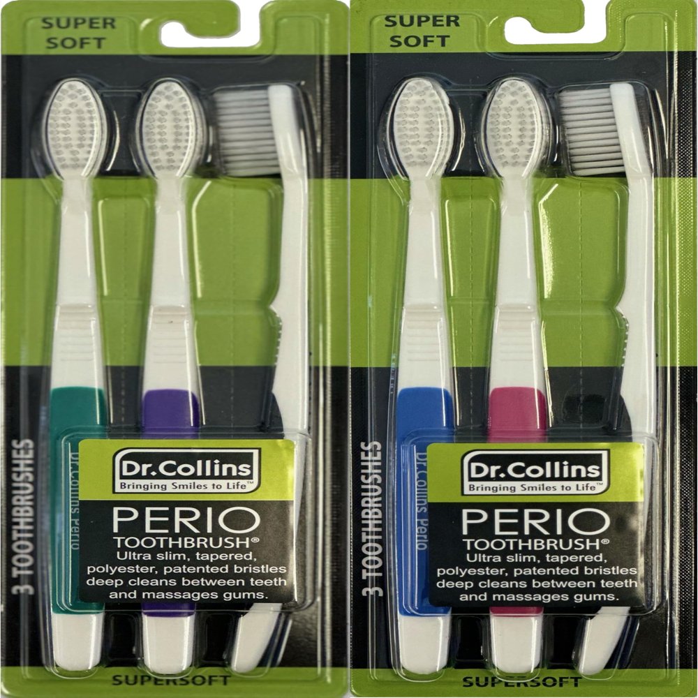 Dr. Collins Perio Toothbrush with Supersoft Bristles Colors May Vary (Pack of 6)