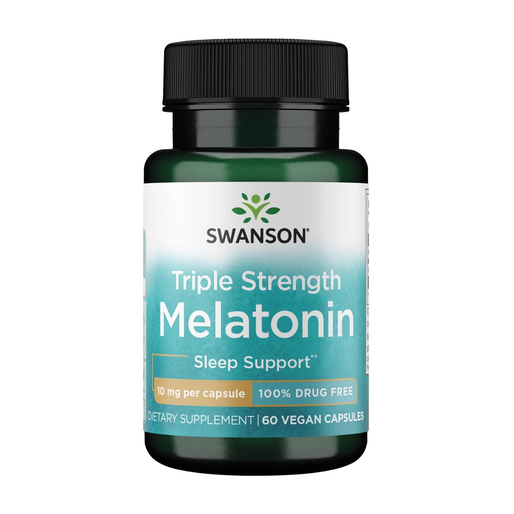 Swanson Triple Strength Melatonin - Natural Sleep Support for Disrupted Sleep Cycles - (60 Capsules, 10mg Each)