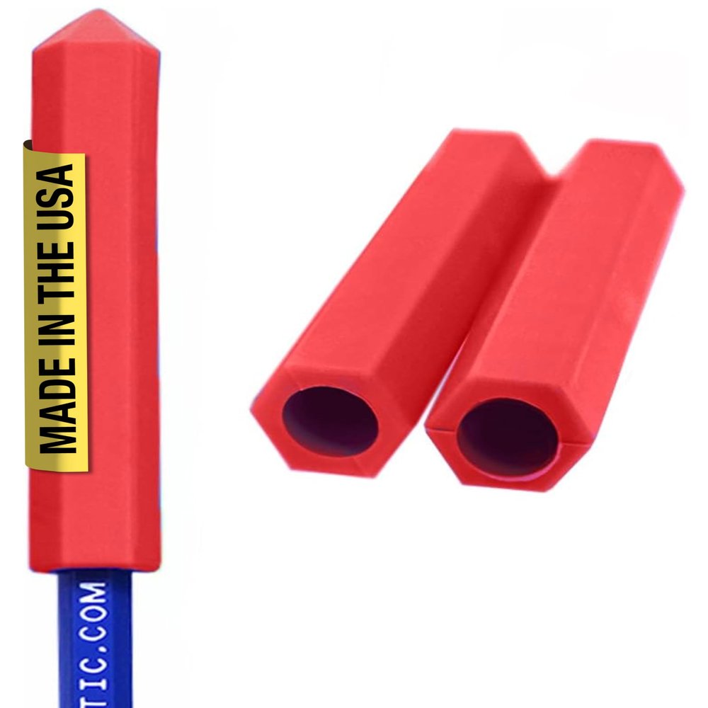 ARK Krypto-Bite Chewable Pencil Topper, Sensory Chew Toys for Kids & Adults, Medical-Grade Chew Fidget for Autism, ADHD, SPD, Anxiety, Includes 1 Eraser-Less Pencil, Standard, Softest, Red, 3-Pack
