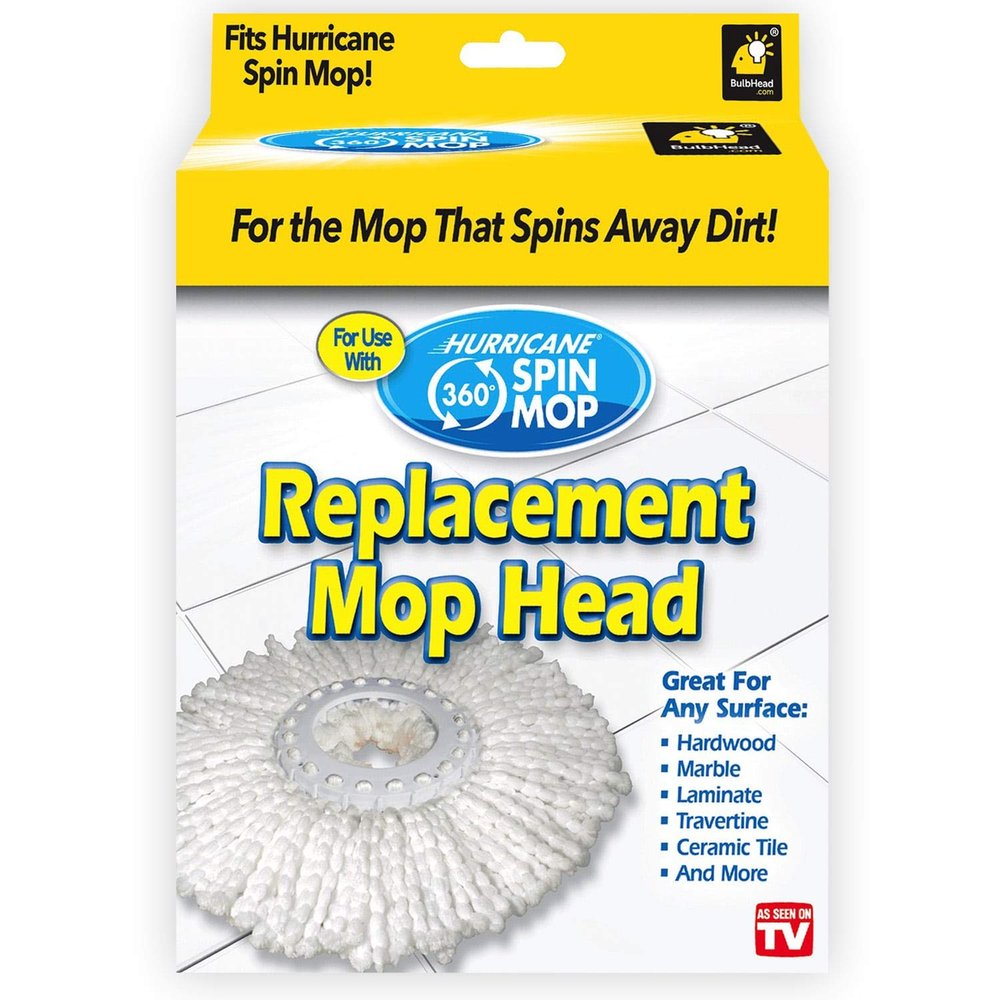 Hurricane Spin Mop Replacement Mop Heads for As Seen On TV Cleaning System by BulbHead, Spin Away Germy, Dirty Water - Super-Absorbent Microfiber Head Holds 10X Weight  1-Pack