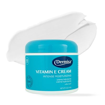Dermisa Vitamin E Cream with Cocoa Butter, Collagen, Elastin and Coenzyme Q10, Intense Moisturizer for Dry and Aging Skin, Hydrating Face and Body Cream