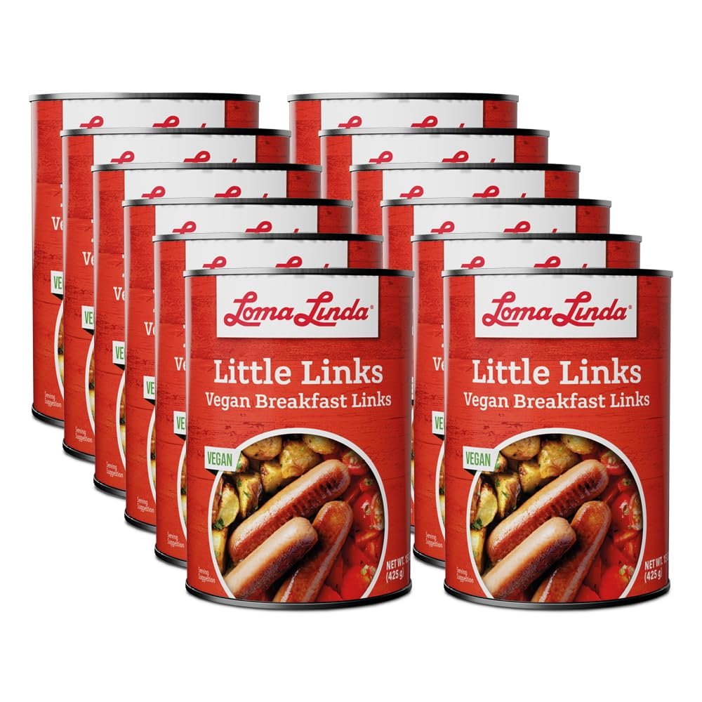 Vegan Breakfast Sausage Plant Based - Loma Linda Little Links Meatless Protein, Vegetarian Mini Hot Dogs, High Protein Meat Alternative, Non-GMO, Ready to Eat, 15 oz Cans (12 Pack)