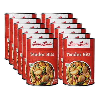 Loma Linda Tender Bits Meatless Protein, High Protein Meat Alternative, Vegetarian Chicken Substitute, Non-GMO, Ready to Cook, 15 oz Cans (12 Pack)