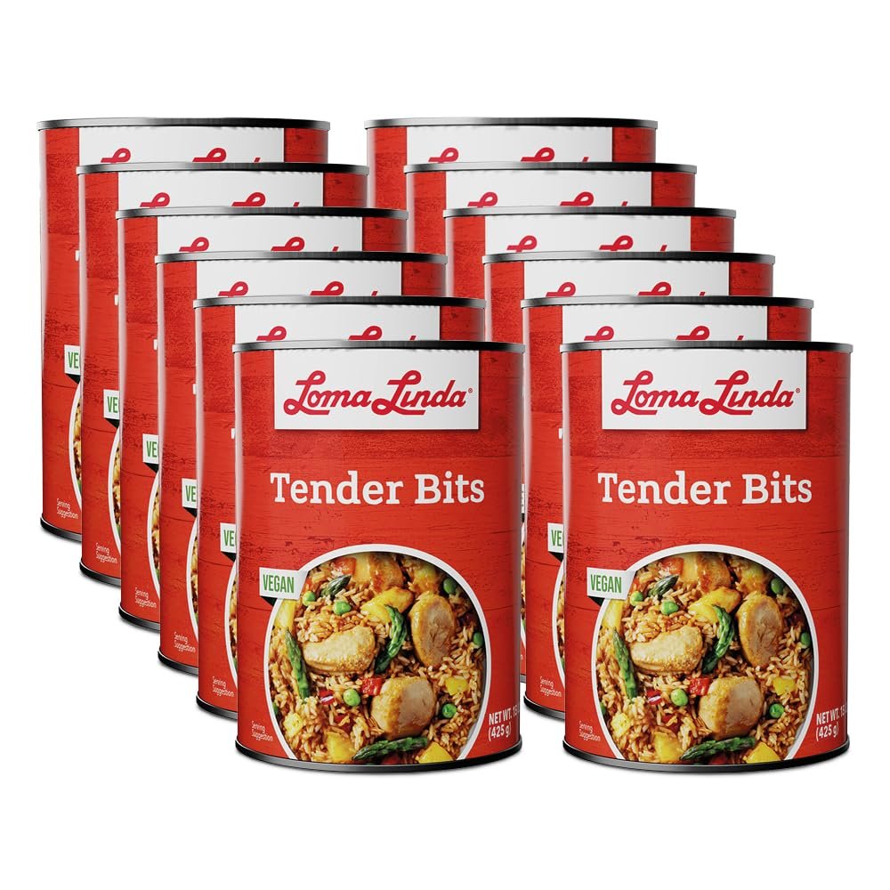 Loma Linda Tender Bits Meatless Protein, High Protein Meat Alternative, Vegetarian Chicken Substitute, Non-GMO, Ready to Cook, 15 oz Cans (12 Pack)