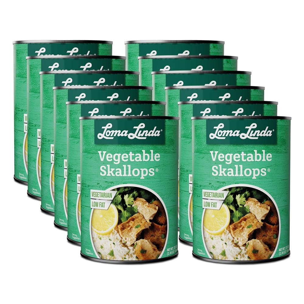 Vegan Seafood Plant-Based Alternative - Loma Linda Vegetable Skallops Meatless Fish Substitute, High Protein Meat Alternative, Non-GMO Vegetarian Scallops, Ready to Serve, 15 oz Cans (12 Pack