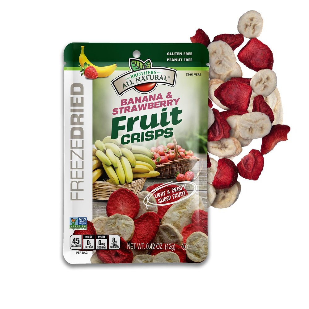 Brothers All Natural Freeze Dried Fruit Crisps, Banana Strawberry, 0.42 Oz (Pack of 24), Made with 100% Fruit, Gluten Free, Soy Free, Vegan, Healthy Snack, Lunch Box Ready