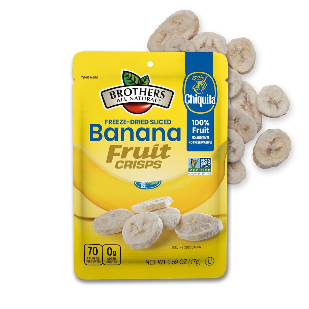 Brothers All Natural Freeze Dried Fruit Crisps, Banana, 0.59 Oz (Pack of 24), Made with 100% Fruit, Gluten Free, Soy Free, Vegan, Healthy Snack, Lunch Box Ready